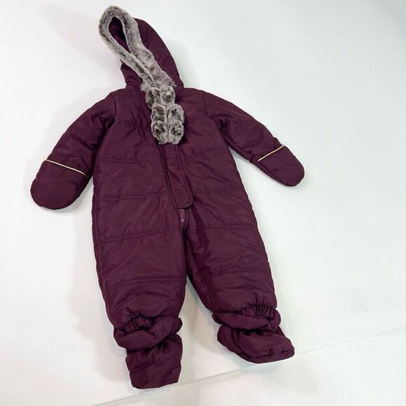 First Impressions Snowsuit Baby 6-9M Purple Faux-Fur Bow Purple Hoodie Jacket NW - Picture 1 of 9